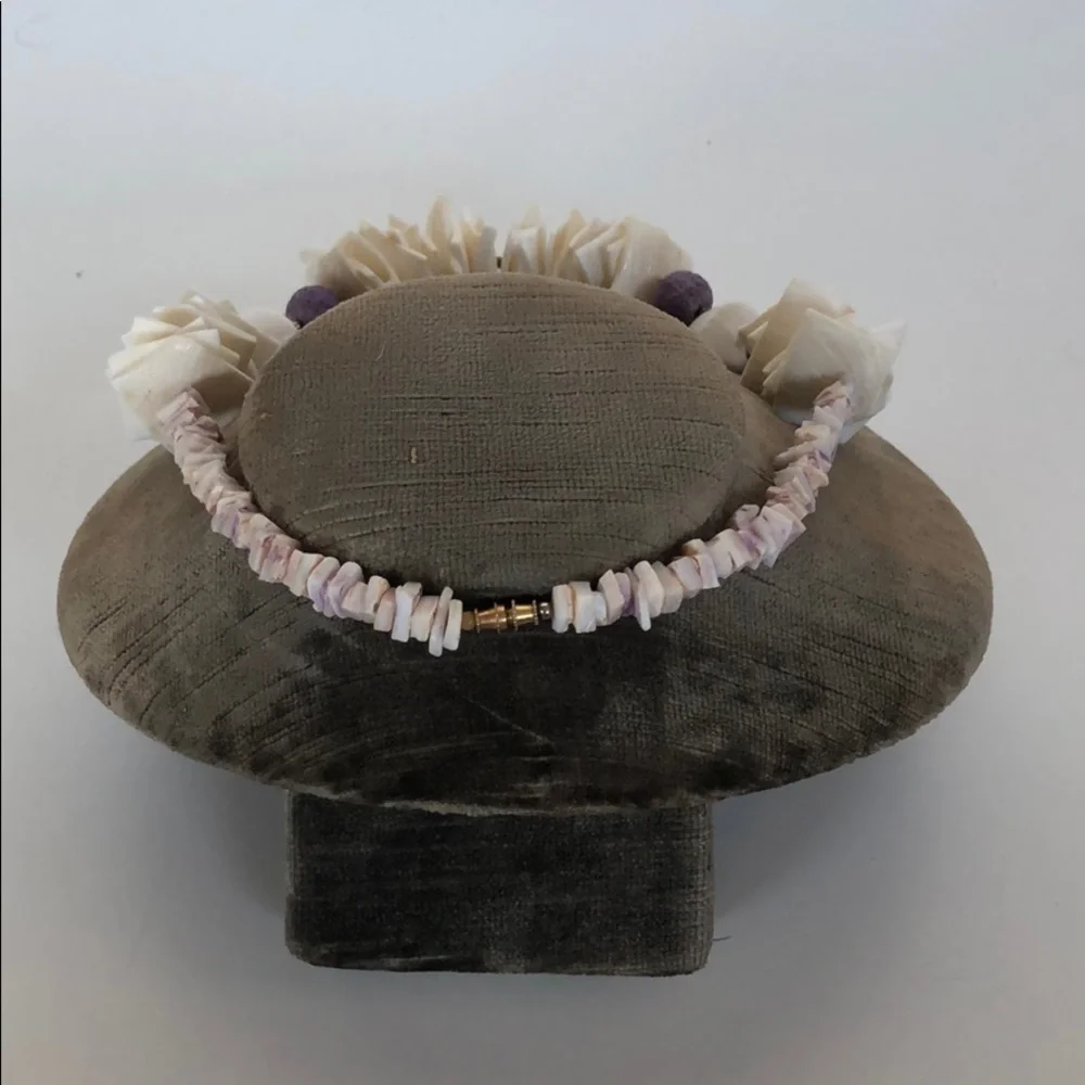 Hawaiian Cream and Purple Beaded Pula Necklace